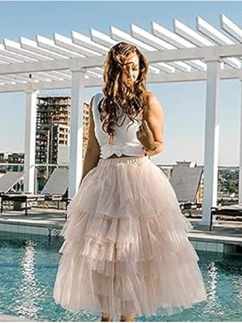 Chicwish Love Me More Tiered Layered Ruffle Tulle Ballerina Skirt Nude Pink XS/S